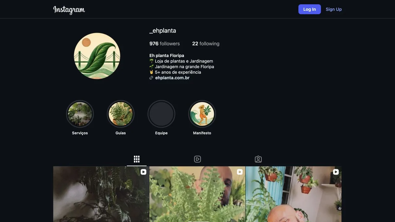Perfil público da Eh Planta no Instagram, com destaques e publicações da marca.