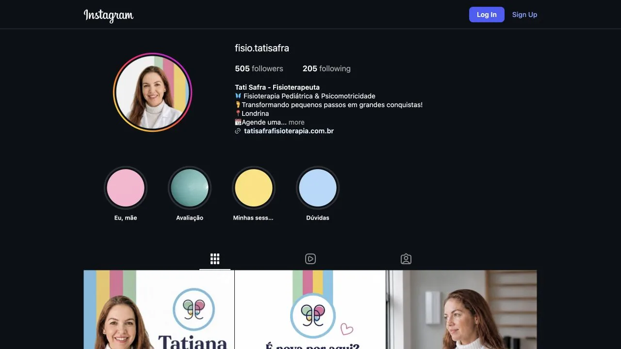 Perfil público de Tati Safra no Instagram, com identidade visual e destaques organizados.